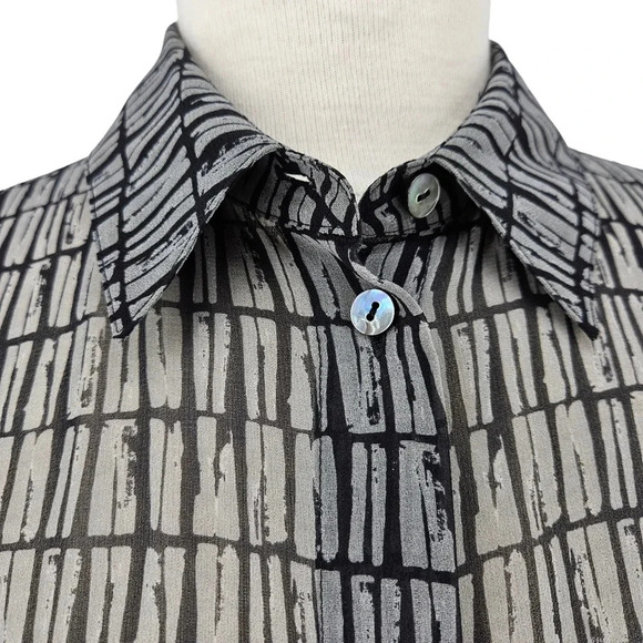 Theory Seam Cinch Shirt Sheer Gray Stripe Long Sleeve Button Collared Top - Picture 3 of 8